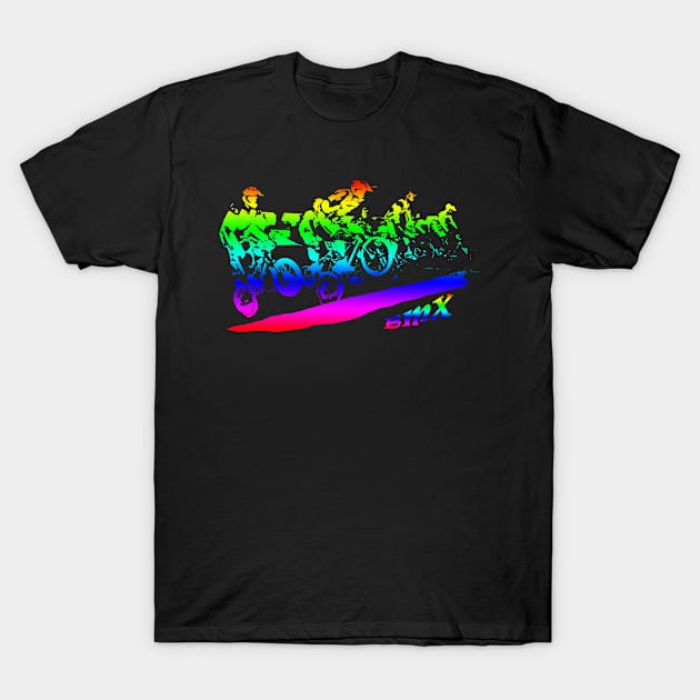 bmx neon racing silhouette T-Shirt by rickylabellevie